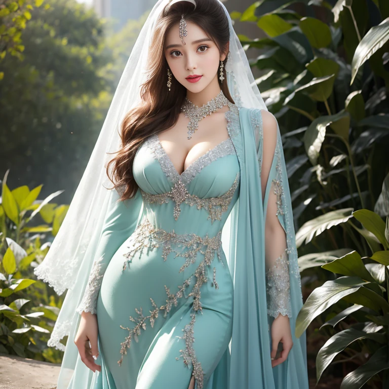 half body, beautiful muslimah girls, wearing traditional transparent silk baju kurung, ultra-detailed, detailed faces, detailed skins, 8k masterpieces, cinematic lighting, firm push-up bosom, voluptuous bosom, slim and slender body, long hijab, eid mubarak, in malay village, in the meadow