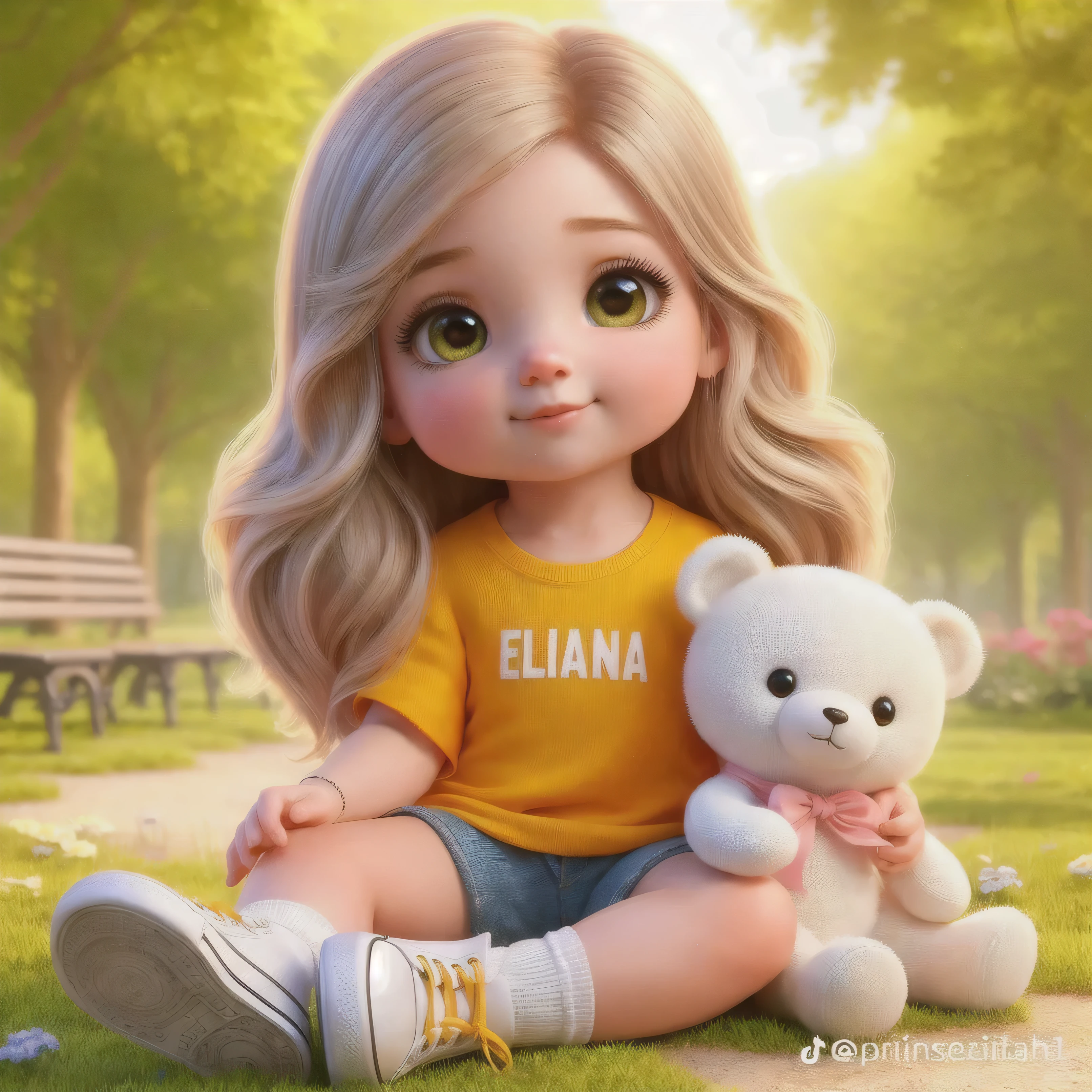 a close-up of a girl sitting on the floor with a teddy bear, arte digital fofa, desenho animado fofo character, adorable digital painting, desenho animado fofo, arte digital detalhada fofa, pintura realista de linda garota, desenho animado fofo style, arte fofa, beautiful 3d rendering, estilo de arte fofo, por Elaine Hamilton, cute and adorable, desenho animado realista, personagem fofo, 8k))