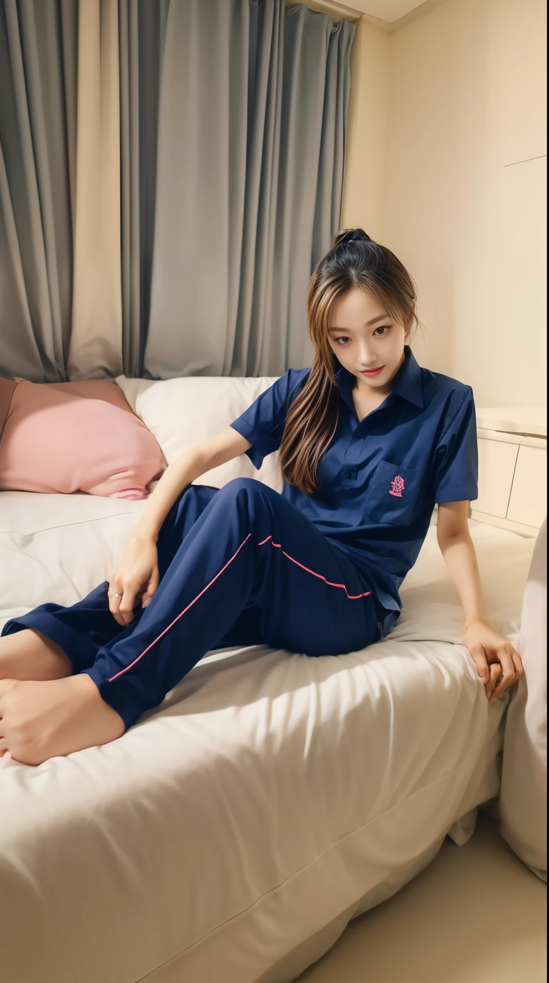 (best quality,10,10,height,Masterpiece:1.2),Special details,(realistic,Realistic picture,Realistic photos:1.37),1 Cute girl in the kitchen,shiny, skin shiny,only,smile softly,BDclothelue shirt:1.3)),short sleeve,shirt, Long pants.,(navy_long_track pants:1.1), ((Kitchen Background)),Dynamic angle,excited,Face focus,dynamic poses,from behind,focus on ass,Masterpiece, best quality, ultra realistic, Too many details, 8k resolution, raw photos, Sharp focus, ((Navy blue shirt:1.1)), short sleeve, long route, perfect body, 2 mature women, 18 years old, Cinema-grade lighting system,blue sweatpants,exercise cloth,correct anatomy,perfect body, correct body, Sharp face, Correct body anatomical, full body, realistic gestures, long-haired, realistic poses,Wear long shorts...........................,The legs are long.,Good shape,carved girl, Slender figure, model, Good shape, beautiful body,blue sweatpants, two girls kissing