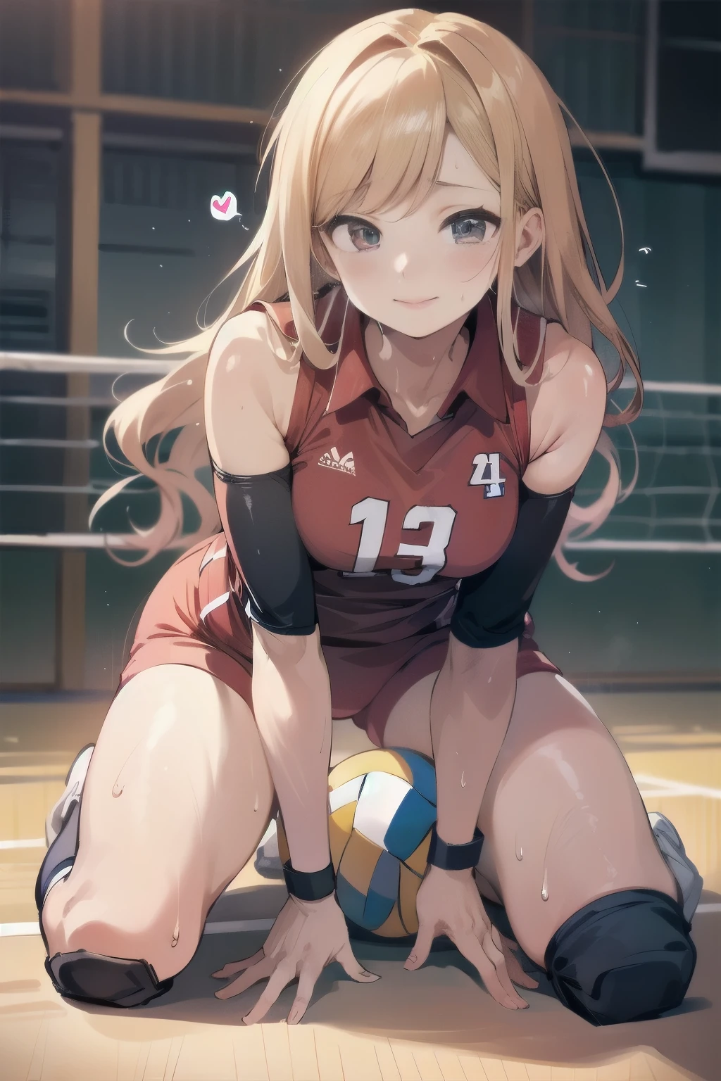 unity 8k wallpaper, anatomically correct, (((masterpiece))), (((best quality))), (((ultra detailed))), (((high-resolution))), ((Ultimate cutie)), perfect hands, perfect finger, (((good anatomy))), detailed beautiful face, shiny hair, (((gyaru))), (potbelly), (curvy), medium breasts, ((Thick thighs)), (((solo))), ((seductive smile)), (((blush))),
BREAK, (((sit astride the perfectly spherical shape 6-inch volleyball))), (((Straddling a perfectly spherical 6" volleyball))), (((Perfectly spherical 6" volleyball fits perfectly crotch))), BREAK, (((Rub the Perfectly spherical 6" volleyball against crotch))), (masturbation),
BREAK, (Collared volleyball uniforms), sleeveless, ((buruma)), ((kneepad)), pussy juice stained, (elbow pad), (((sweat))), (((covered in sweat))), ((deep breathing)), in Volleyball Court, indoor, lighting, looking at viewer, full body, (spoken heart)