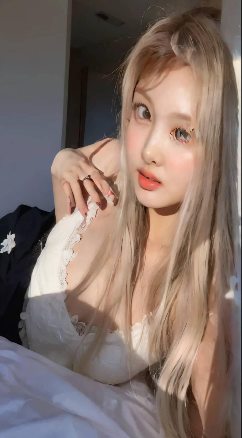 Mujer araffada con cabello largo y rubio y un sujetador blanco., muchacha coreana, beautiful south mujer coreana, gorgeous young mujer coreana, Lalisa Manobal, chica joven y linda, beautiful young mujer coreana, mujer coreana, Asian girl, sakimichan, beautiful Asian girl, shikami, buena chica joven, 18 years