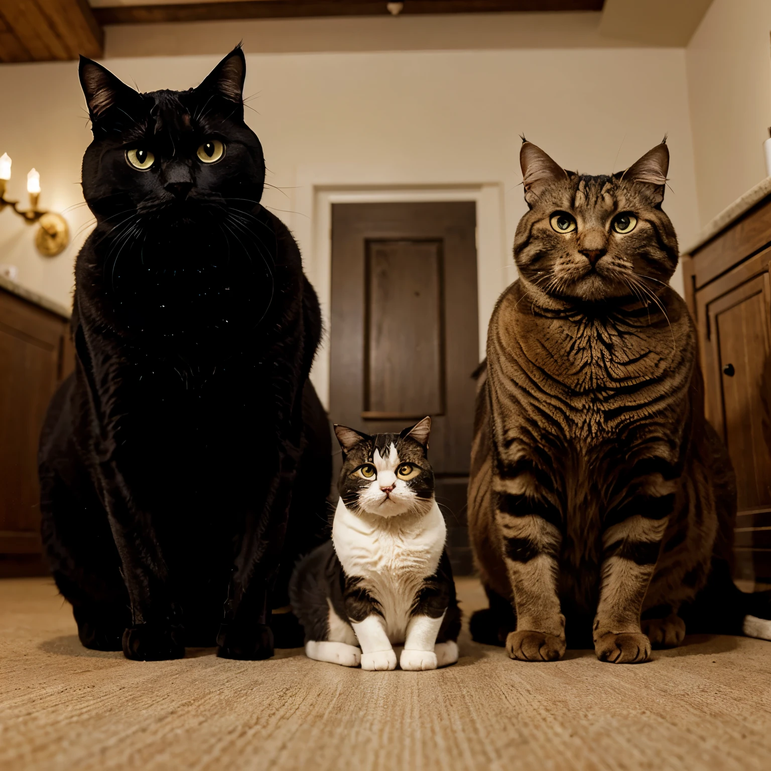 A bearded cat and a fat cat were looking at me.