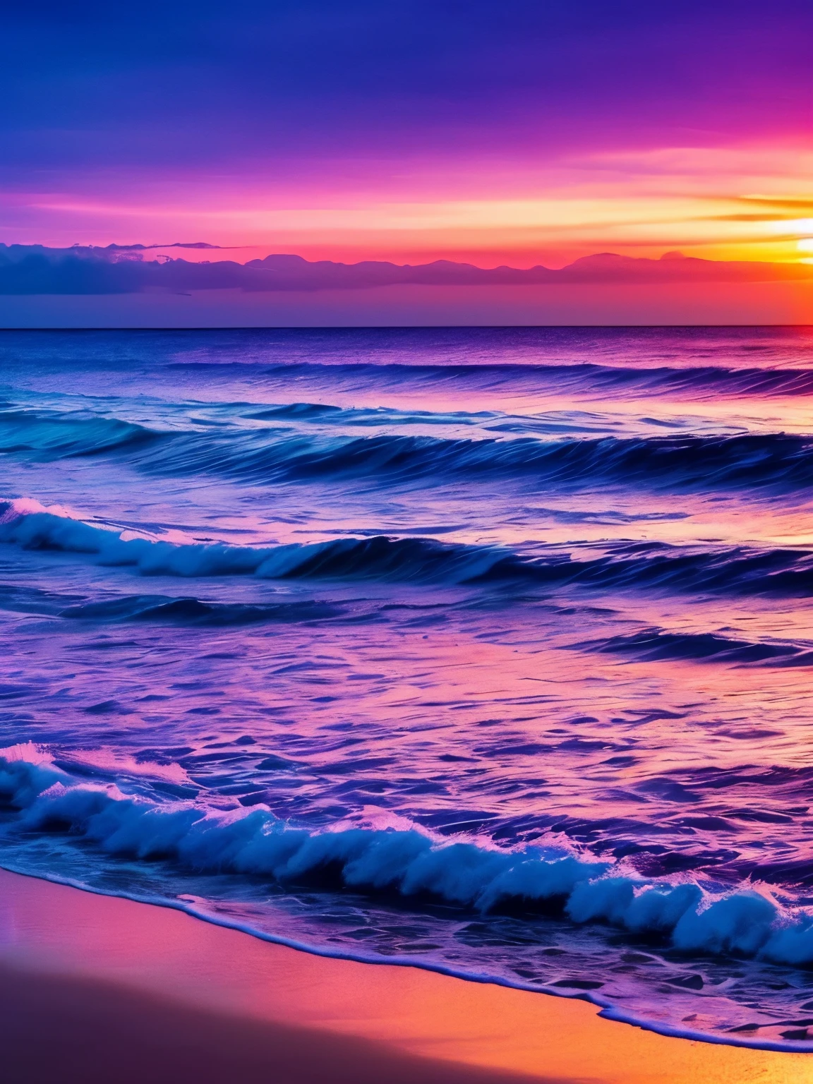 a purple and blue sunset over the ocean with waves, beautiful vibrant colors, beautiful colors, stunning colors, gorgeous colors, magical colours and atmosphere, breathtaking colors, amazing colors, magical colors and atmosphere, beautiful colours, vividly beautiful colors, amazing colours, moody beautiful colors, dreamy colors, beautiful colorful, very vibrant colors, colorful glow, vibrant moody colors