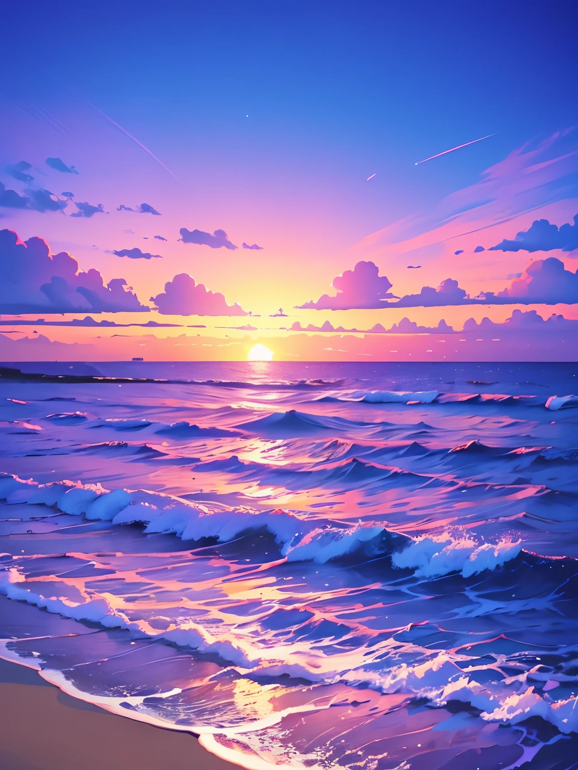 a purple and blue sunset over the ocean with waves, beautiful vibrant colors, beautiful colors, stunning colors, gorgeous colors, magical colours and atmosphere, breathtaking colors, amazing colors, magical colors and atmosphere, beautiful colours, vividly beautiful colors, amazing colours, moody beautiful colors, dreamy colors, beautiful colorful, very vibrant colors, colorful glow, vibrant moody colors