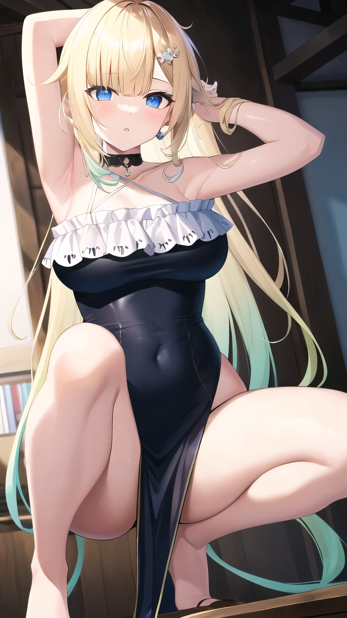 nude,naked,8k,Super Detailed Game CG, (High resolution:1.1),(absurd:1.1), highest quality, 超High resolution, highest resolution, very detailed, 1 girl, (girl:1.1), squatting,sexy pose, arms behind head, open legs ,pov,heavy breathing, aizawa ema, hands behind head,big breasts, blonde hair, asymmetrical bangs, dull bangs, blue eyes, hair ornaments,