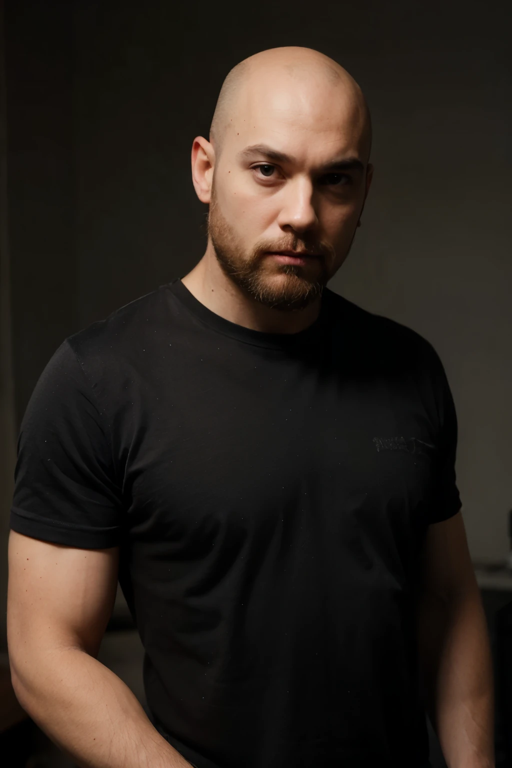 gentleman, bald, with beard, black shirt, pixar style