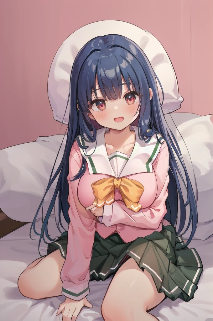 (((full body))), (((pnkserafuku))),  (((spread legs onbed))),(((vaginal,sex))),(((cum in pussy))),(((from above))), (((lying on bed))),(((white bed sheet))),(((lie on the pillow))), (highest quality:1.2), alone, 1 girl, kotonoha aoi, hair ribbon, blue hair, red eyes, very long hair, dull bangs, ((blue hair)), smile, looking at the viewer, (((perfect anatomy))),(masterpiece:1.0),(Highest_quality:1.0),detailed,highly detailed,ultra detailed,extremely detailed CG,super high resolution,4k,super detailed, photograph,high resolution,8K,HDR,Highly detailed CG Unity 8k wallpaper,super detailed skin,detailed beautiful eyes,detailed beautiful face,detailed beautiful face and eyes,very detailed background,perfect,lighting,colorful, bright_front_face_lighting,shiny skin,(highly detailed background),looking at the viewer,(Focus on her face), solo, upper body, looking at viewer, upper angle, perfect quality, good quality, masterpiece, HDR, UHD missionary position,masterpiece,best quality,detailed,highly detailed,ultra detailed,extremely detailed CG,high resolution,8K,super detailed skin, ((detailed beautiful eyes)),detailed beautiful face,detailed beautiful face and eyes,very detailed background,highly detailed background,(front view),(((super big breasts))),looking at viewer,The girl&#39;s breasts aren&#39;t exposed at all., You can clearly see that she has very large breasts.,((kawaii)),((orgasm face)),