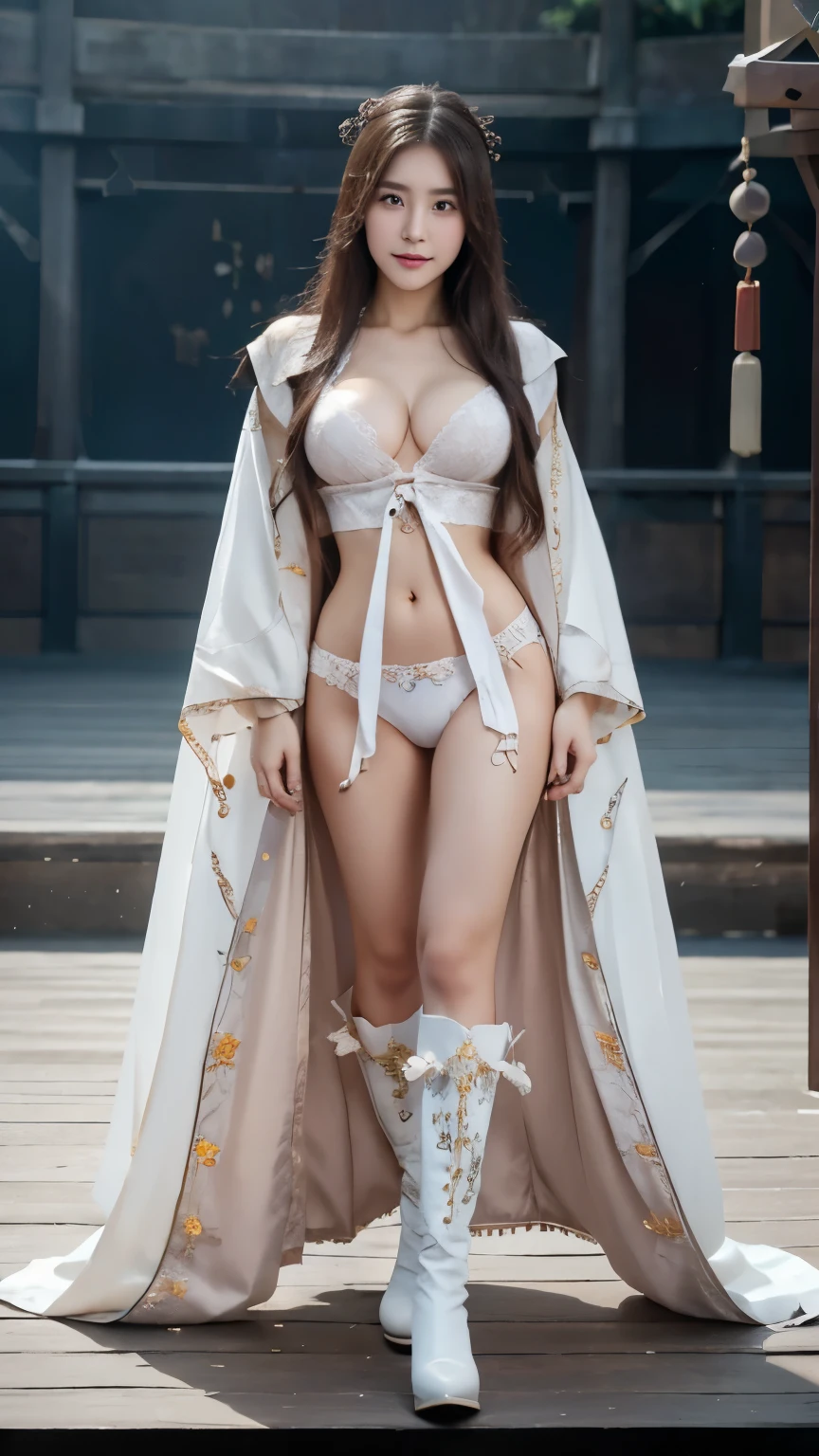 美麗的fantasy皇后, anime goddess, full body xianxia, ((美麗的fantasy皇后)), sweet smile，Sexy red bikini underwear，high-cut underwear，high cut underwear，Long-legged girl，put on boots，White boots，huge breasts，Put on your hat, fantasy服装, Sha Xi, ((美麗的fantasy皇后)), Put on the priest&#39;s cloak, full body purple cloak, 穿着fantasy服装, Anime girls cosplay look at the audience，facing the audience，Put your hands beside you,flowing long hair，Surreal 8000g，Impeccable，masterpiece，professional artwork，famous artwork，Light，movie bloom，perfect face，pretty face，fantasy，Dreamy and magical，not real，intricate details，Exquisite pattern