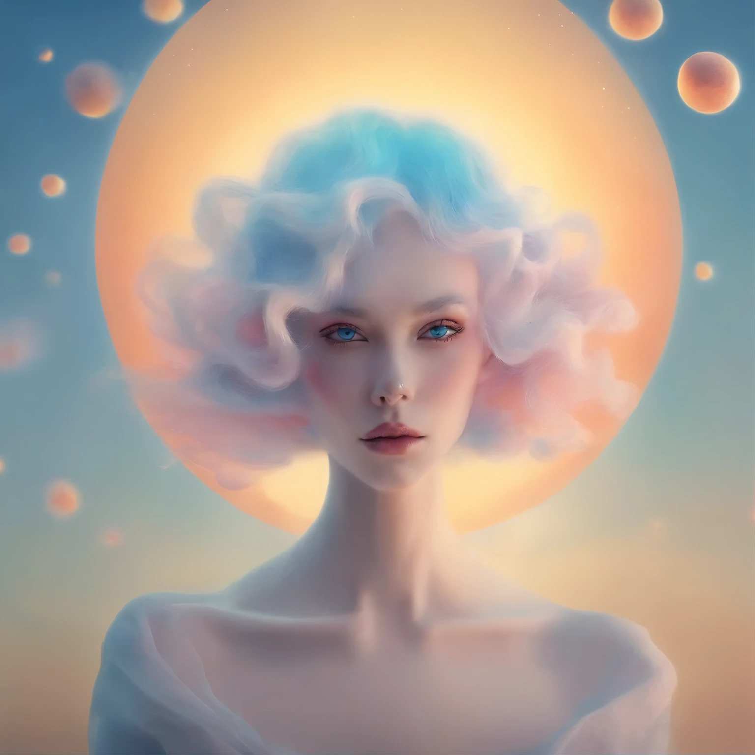 colorpop style, photo photo portrait of the sun surrounded by orbiting planetary moons, blonde pointy hair, natalie shau, mark ryden, alberto seveso, brooke shaden, anna dittmann, flora borsi, 8k resolution, perfect composition, milky way, rainbow color, flying insects, scales, wings, blue, texture, complex, gorgeous, shadow, pastel colors, 3d, Highly detailed, decorated in style, Tim Burton, Dale Chihuly, Xiaolongcheng, Cyril Rolando, by J. Gigue