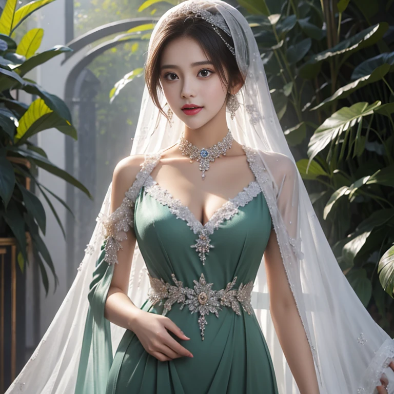 Woman in pale green prom dress with bouquet of flowers, Photograph Taken on Nikon D750, Photo taken with Nikon D 7 5 0, beautiful Korean women, pale green wedding dresses,Silk Fabric,luxury fabrics,Wedding dress with fine embroidery, chinese princess, Korean female, Beautiful young Korean woman, Colossal tits,large full breasts,wedding photos, Korean Girl,Happy smile, professional wedding photography, palatial palace ， a girl in hanfu
