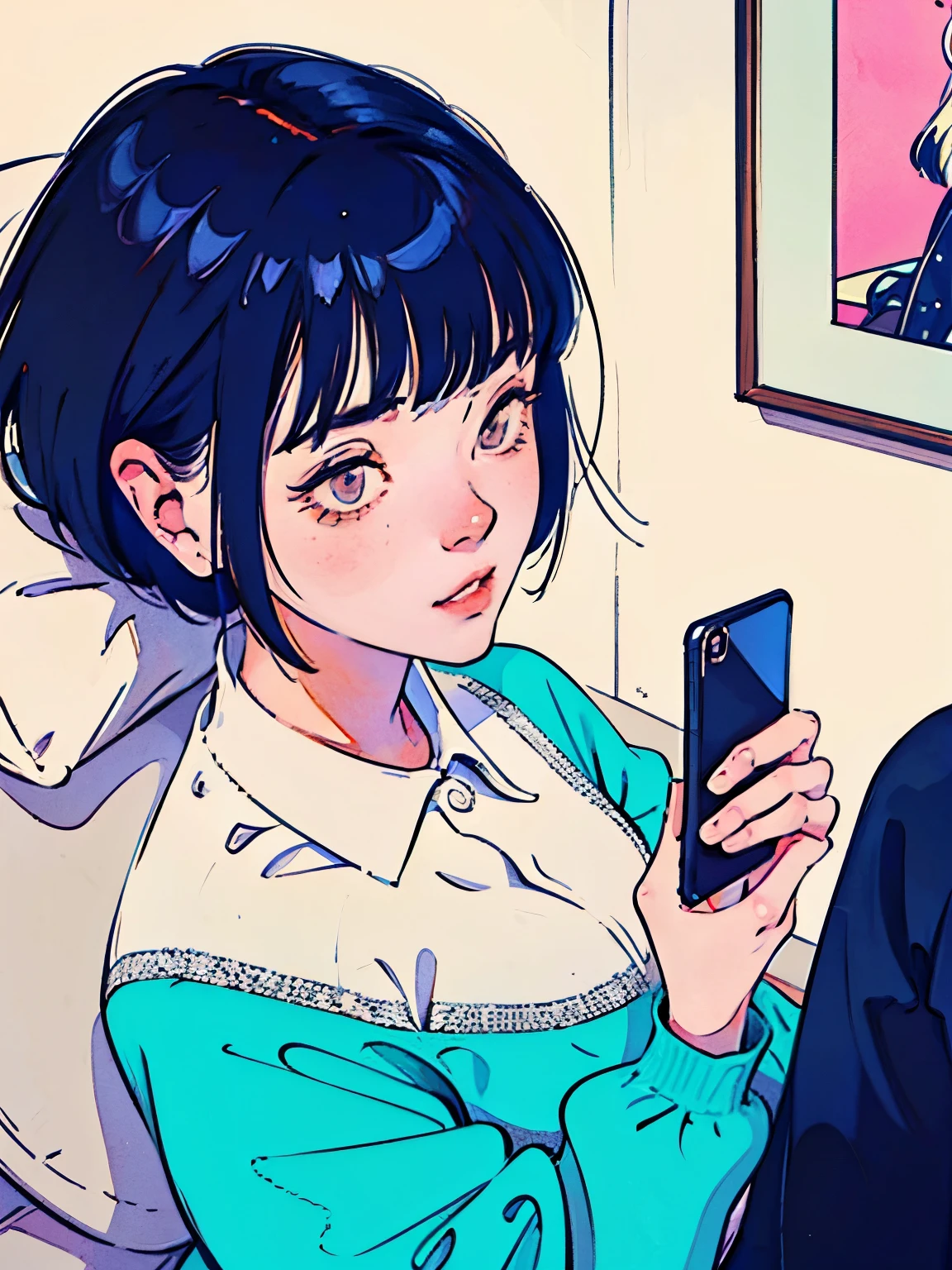 anime girl with glasses talking on a cell phone in a bedroom, lofi girl, anime vibes, 8 0 s anime vibe, 9 0 s anime aesthetic, anime aesthetic, ilya kuvshinov. 4 k, lofi girl aesthetic, ( ilya kuvshinov ), artstyle : ilya kuvshinov, 90s anime style