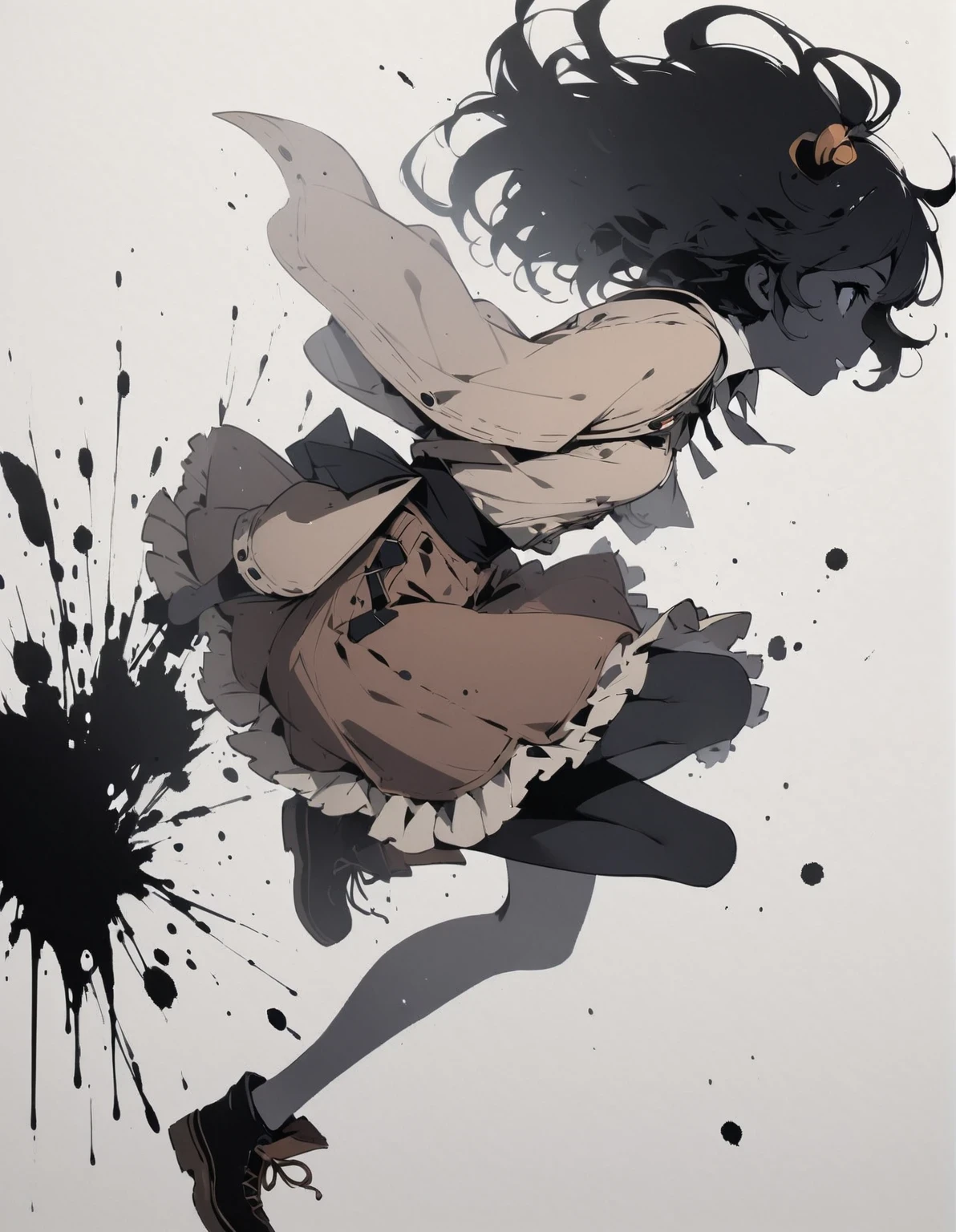 in style of Brian Kesinger, gril,character, ink art, side view 。