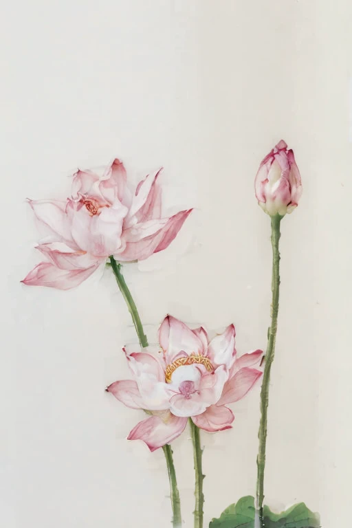 There are two pink flowers in the vase on the table, author：Liao Zhichun, lotus, author：Julian, lotus, 与lotus, author：GUO Chun, by Shen Quan, author：Li Meishu, author：Li Zai, lotus, author：Dai Xi, author：Li Kan, author：Xia Shuwen, author：Shen Zhecai