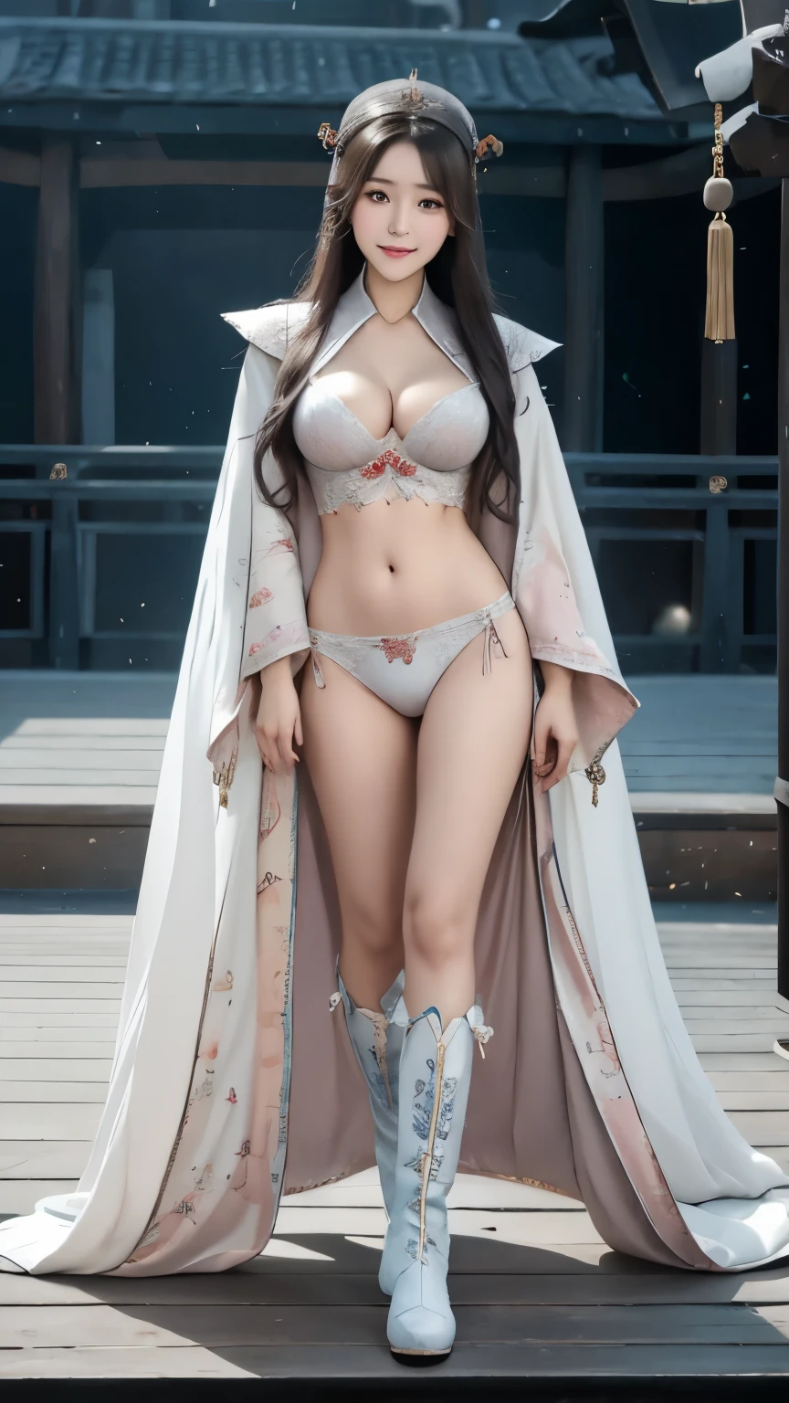 美麗的fantasy皇后, anime goddess, full body xianxia, ((美麗的fantasy皇后)), sweet smile，Sexy red bikini underwear，high-cut underwear，high cut underwear，Long-legged girl，put on boots，White boots，huge breasts，Put on your hat, fantasy服装, Sha Xi, ((美麗的fantasy皇后)), Put on the priest&#39;s cloak, full body purple cloak, 穿着fantasy服装, Anime girls cosplay look at the audience，facing the audience，Put your hands beside you,flowing long hair，Surreal 8000g，Impeccable，masterpiece，professional artwork，famous artwork，Light，movie bloom，perfect face，pretty face，fantasy，Dreamy and magical，not real，intricate details，Exquisite pattern