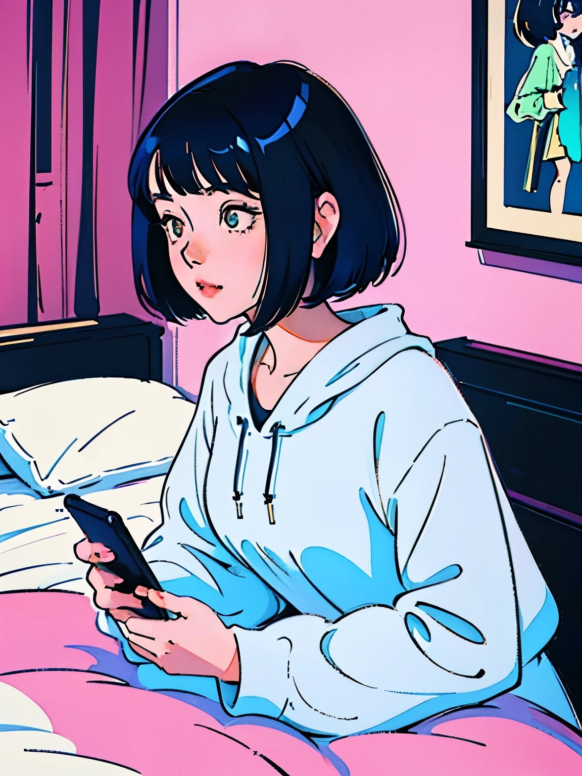 anime girl laying in bed with cell phone in hand, digital art ilya kuvshinov, anime vibes, ( ilya kuvshinov ), ilya kuvshinov landscape, anime aesthetic, inspired by Ross Tran, ilya kuvshinov. 4 k, by Ilya Kuvshinov, lofi girl aesthetic, checking her phone