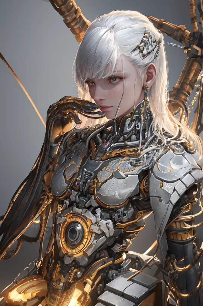 1mechanical girl,((ultra realistic details)), portrait, global illumination, shadows, octane render, 8k, ultra sharp,metal,intricate, ornaments detailed, cold colors, egypician detail, highly intricate details, realistic light, trending on cgsociety, glowing eyes, facing camera, neon details, machanical limbs,blood vessels connected to tubes,mechanical vertebra attaching to back,mechanical cervial attaching to neck,sitting,wires and cables connecting to head