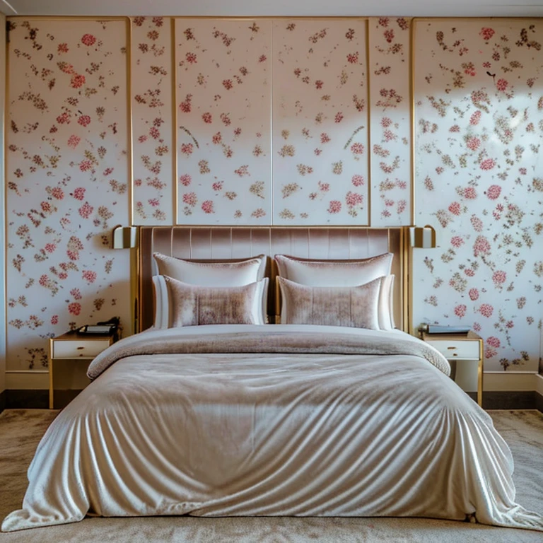 hotel，Double bed room，photo，Velvet flowers，Elegant，White，Velvet flowers，wall decoration，decorate，Velvet flowers，WhiteVelvet flowers