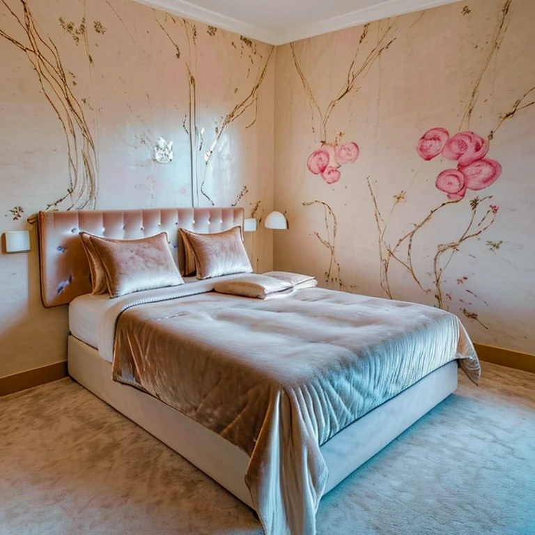 hotel，Double bed room，photo，Velvet flowers，Elegant，White，Velvet flowers，wall decoration，decorate，Velvet flowers，WhiteVelvet flowers