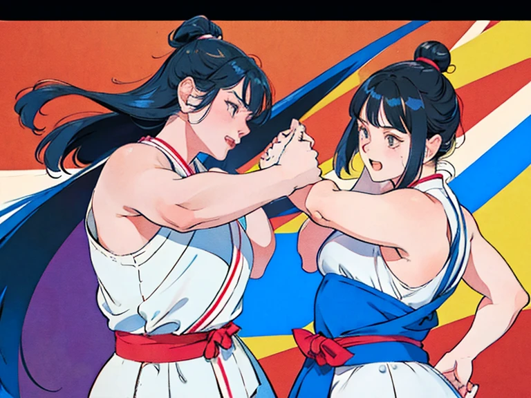 Sumo wrestler、Fighting Girls、two women、on the ring