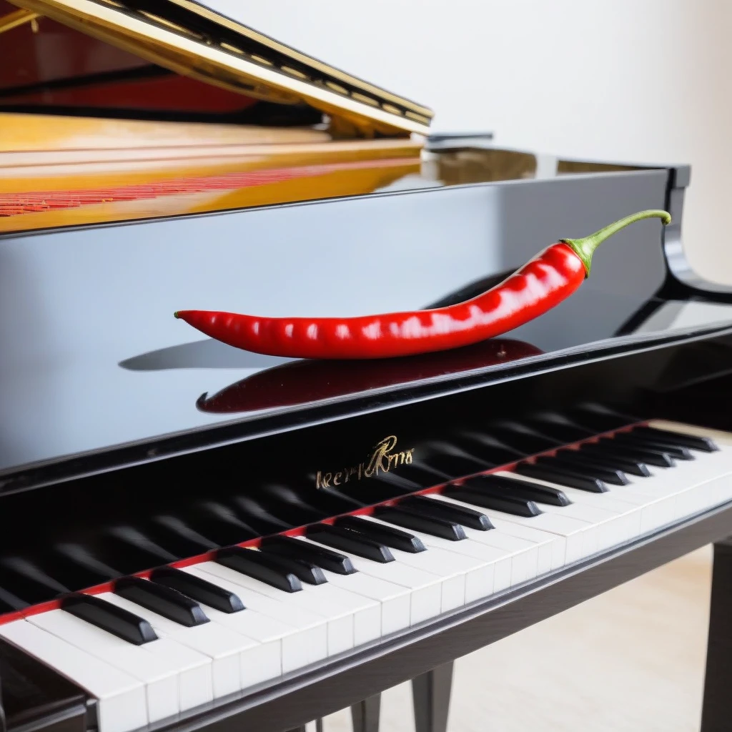 a red chili peper is piano in same time