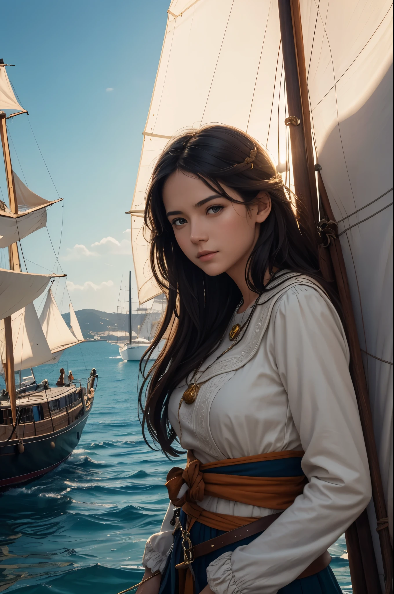 8K,A large medieval port city,sailboat,Bustling people々,unified orange roof,masterpiece,masterpiece,Photorealistic RAW photos of the highest quality。bright colors,rich colors, Backlight, cinematic lighting, film grain, to be born, 50MM lens, Nikon D850,realistic skin,fantasy art,character art,ultra high resolution,white wall,Homer,beautiful sea,beautiful expression,