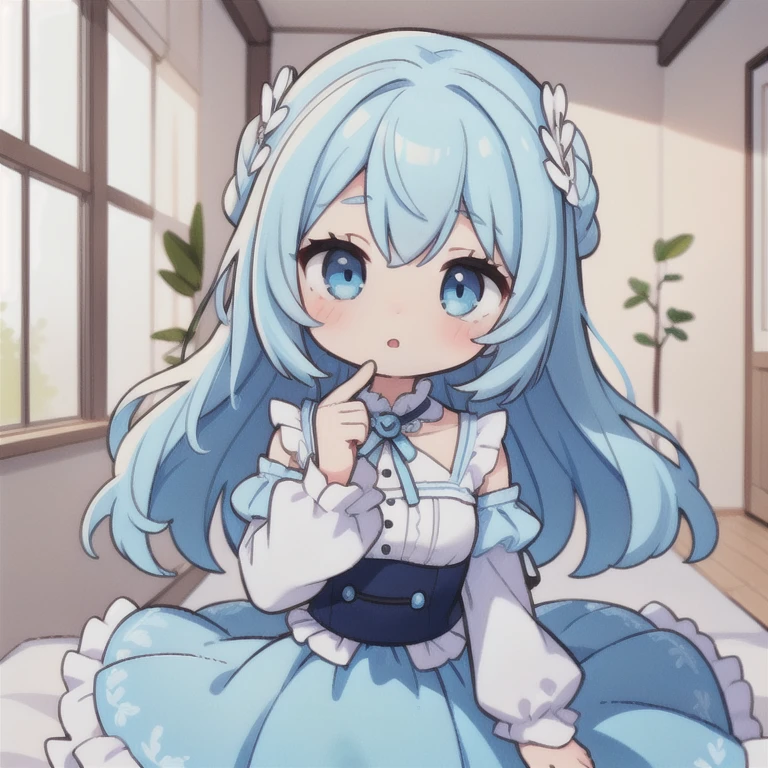 1 girl, Big eyes, long eyelashes,Light blue skirt,light blue long hair,light blue eyes, Trying to grab the other person&#39;s hand