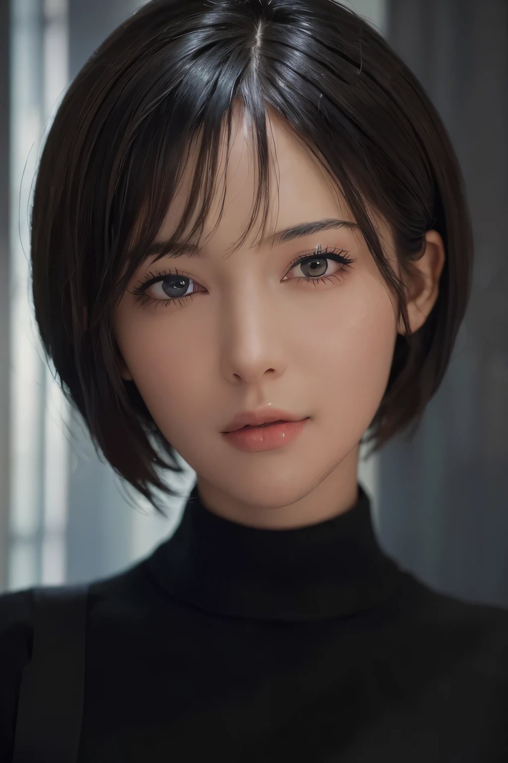 (masterpiece:1.3), (8k, photorealistic, RAW photo, best quality: 1.4), (1girl), beautiful face, (realistic face), (black hair, short hair:1.3), beautiful hairstyle, realistic eyes, beautiful detailed eyes, (realistic skin), beautiful skin, (sweater), absurdres, attractive, ultra high res, ultra realistic, highly detailed, golden ratio