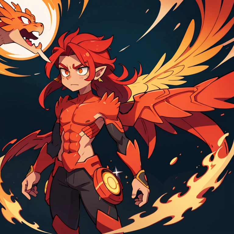 hybrid of human and dragon. His skin is covered with scales, and the wings stretch behind your back. His fire breath allows him to release powerful jets of fire., capable of burning everything in its path. His eyes sparkle with bright fiery sparks.