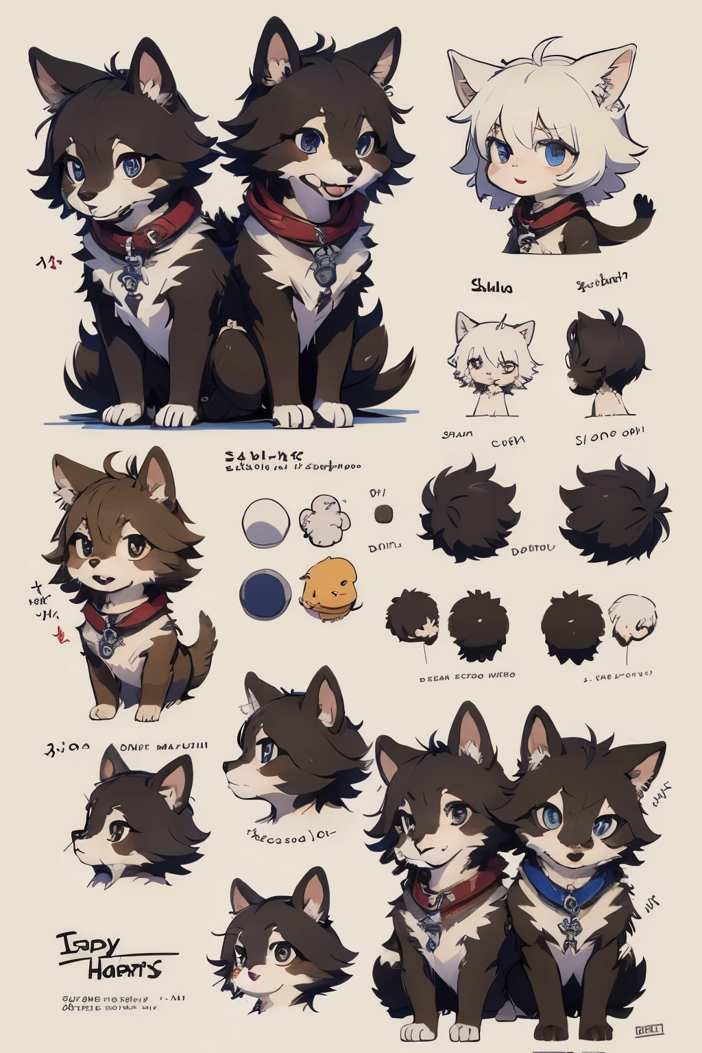 Design, ref sheet, furry, cute, feral, cartoon, drawing, Sora, brown, small, energetic, blue eyes, cloud, Kingdom Hearts 
