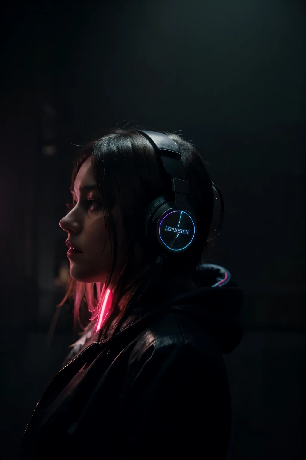 equalizer, music production, headphones, dark background, neon colors