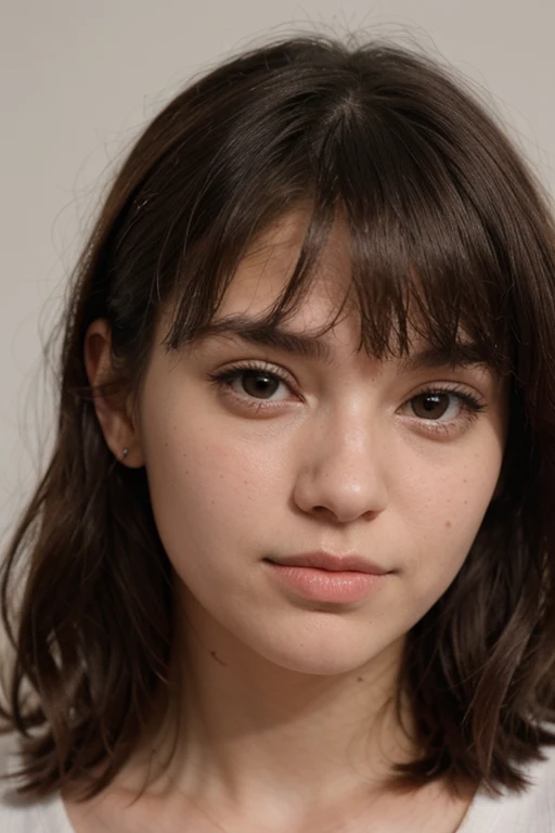You can draw a pretty 16 year old girl with a round face, big brown skin eyes, with bangs with long black hair color and no longer than 1,57 que se vea como una chica de verdad no como una chica animada