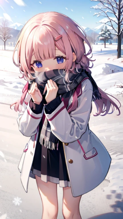 、shyness、blush、embarrassing、blush、peek、Show your face、shyness笑い、、Warm appearance、wear a coat、snow原、snow像、snow、cold、Scarf、Scarfを巻く、降snow、reach out your hand、reach out、hold hands、walk side by side