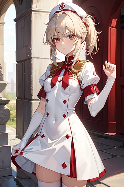 (masterpiece, Highest quality:1.2), alone, One girl, umpd gold ship, pillbox hat,Red dress,No sleeve, White Pantyhose, White gloves、boots, Horse tail,、grassland、Nature、blush、LOL、Wow smile、summer、Sunset、(Huge breasts:1.2)、Nipples are visible、Clothes are see-through、Naughty pose、Raise one leg、Leg spread、Pantyhose bite、See-through pussy、、Kindergarteners、、6 years old、、の小さな体