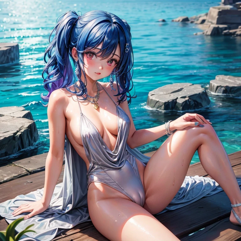 Cute girl, fit clothes, camel toe, wet, swimsuit, small girl, high quality, big breasts ,Sitting with legs spread,