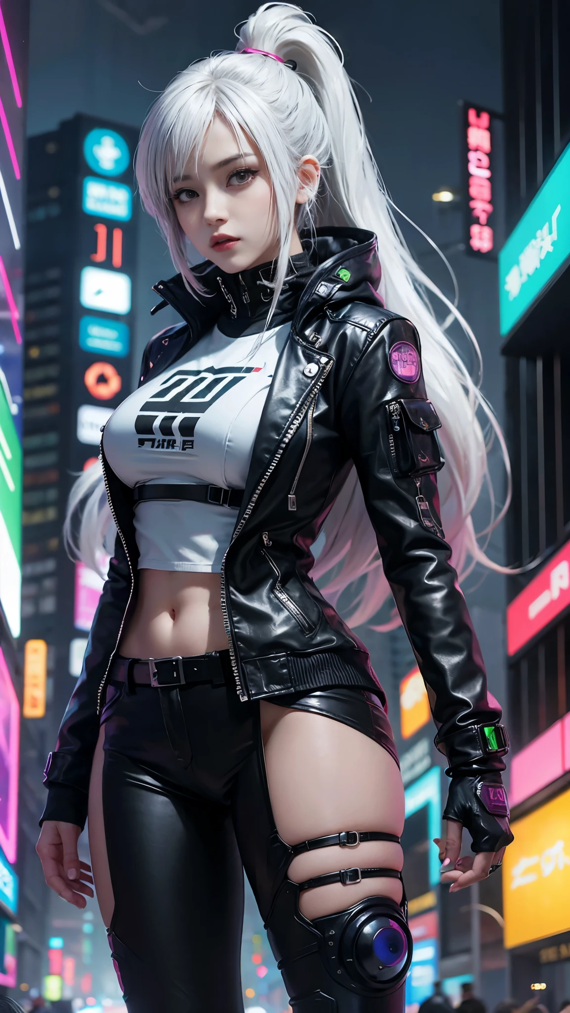 cyber girl in a black leather jacket and tights in a city, female chica anime ciberpunk, digital arte del anime ciberpunk, chica anime ciberpunk, cyberpunk 2 0 years. o model girl, ciberpunk digital - arte anime, chica anime ciberpunk in hoodie, anime ciberpunk, chica ciberpunk, chica hermosa ciberpunk, estilo de arte ciberpunk, chica anime ciberpunk mech, arte del anime ciberpunk