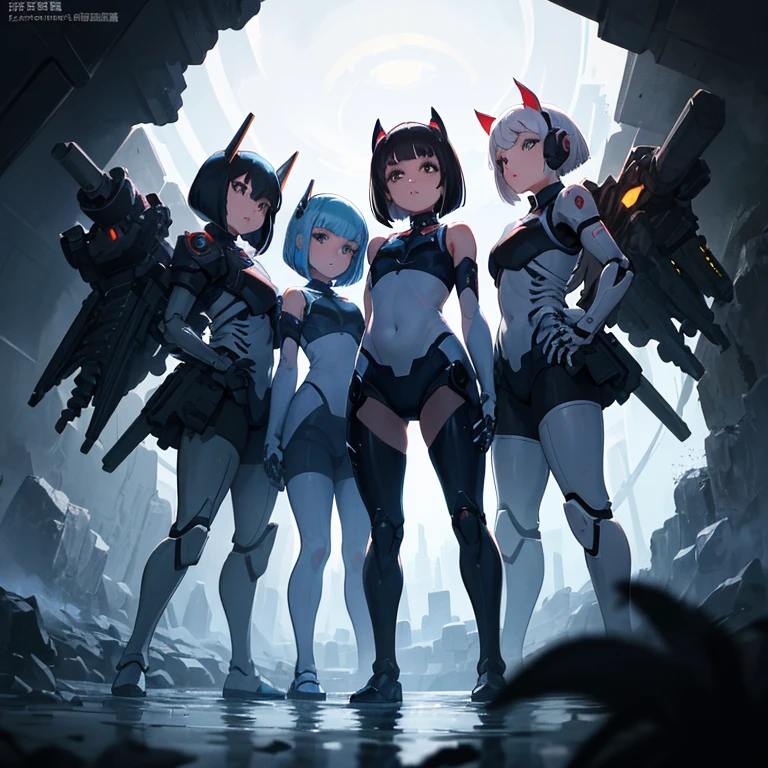 (master piece, high quality),
(three robot girls),
(whole body),
(Everything except the face is a machine),
(Internal skeleton exposed),
(group selfie),
wide angle, The soft light looks at each other's bodies,
(最high quality)), ((masterpiece)), (very detailed: 1.3), 3D, {(2 girls)}, (perfect face), (Everything from the neck down is mechanical.), (whole bodyショット), (Internal skeleton: dark blue:1.2), A waist with many gun mounts, wears a futuristic white gundam mecha, (gundam), with headgear, With V fins , armored shoulder,Equipped with armor under the armpits, Armor under the legs, Dark blue internal skeleton, Equipped with two marine thrusters on the back, Ocean thrusters are symmetrical, On the calm waters of Iceland, Multi-layered texture perfect proportions, octane rendering, Duotone lighting, Low ISO, wide aperture, White balance, Rule of thirds, Ultra HD16k, HDR (high dynamic range), ray tracing, NVIDIA RTX, super resolution, Scattered beneath the surface, PBR texturing, Post-processing, anisotropic filtering, Depth of the bounds written, maximum clarity and clarity, High efficiency subpixel, subpixel convolution, particles of light, scattered light, Tyndall effect, full body:1.5, battle pose, cute, (cute:1.2), (bob cut:1.3),Braid, black hair, thick eyebrows, light colored iris, big, shining black eyes, long eyelashes, small, pale natural lips, (Average Japanese idol face), (日本人特有のbaby face:1.3), (baby face), wide forehead:1.2, plump cheeks, small chin, looking at the viewer,focus on the eyes