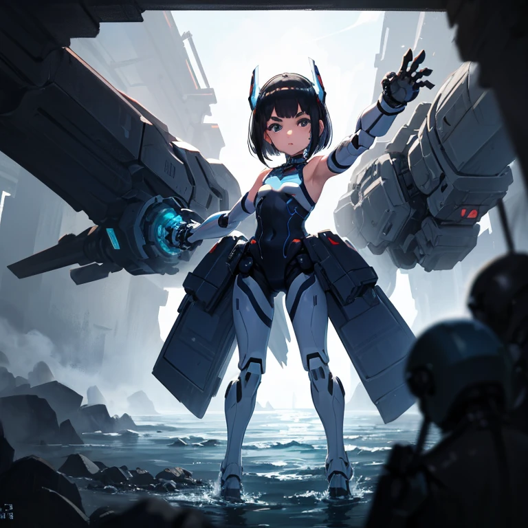 (master piece, high quality),
(three robot girls),
(whole body),
(Everything except the face is a machine),
(Internal skeleton exposed),
(group selfie),
wide angle, The soft light looks at each other's bodies,
(最high quality)), ((masterpiece)), (very detailed: 1.3), 3D, {(2 girls)}, (perfect face), (Everything from the neck down is mechanical.), (whole bodyショット), (Internal skeleton: dark blue:1.2), A waist with many gun mounts, wears a futuristic white gundam mecha, (gundam), with headgear, With V fins , armored shoulder,Equipped with armor under the armpits, Armor under the legs, Dark blue internal skeleton, Equipped with two marine thrusters on the back, Ocean thrusters are symmetrical, On the calm waters of Iceland, Multi-layered texture perfect proportions, octane rendering, Duotone lighting, Low ISO, wide aperture, White balance, Rule of thirds, Ultra HD16k, HDR (high dynamic range), ray tracing, NVIDIA RTX, super resolution, Scattered beneath the surface, PBR texturing, Post-processing, anisotropic filtering, Depth of the bounds written, maximum clarity and clarity, High efficiency subpixel, subpixel convolution, particles of light, scattered light, Tyndall effect, full body:1.5, battle pose, cute, (cute:1.2), (bob cut:1.3),Braid, black hair, thick eyebrows, light colored iris, big, shining black eyes, long eyelashes, small, pale natural lips, (Average Japanese idol face), (日本人特有のbaby face:1.3), (baby face), wide forehead:1.2, plump cheeks, small chin, looking at the viewer,focus on the eyes