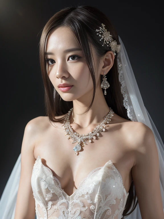 best quality, masterpiece, highres, 1girl,china wedding dress,hair ornament,necklace, jewelry,Beautiful face,slender, small breasts, tyndall effect,photorealistic, dark studio, rim lighting, two tone lighting,(high detailed skin:1.2), 8k uhd, dslr, soft lighting, high quality, volumetric lighting, candid, full body, high resolution, 4k, 8k, Bokeh