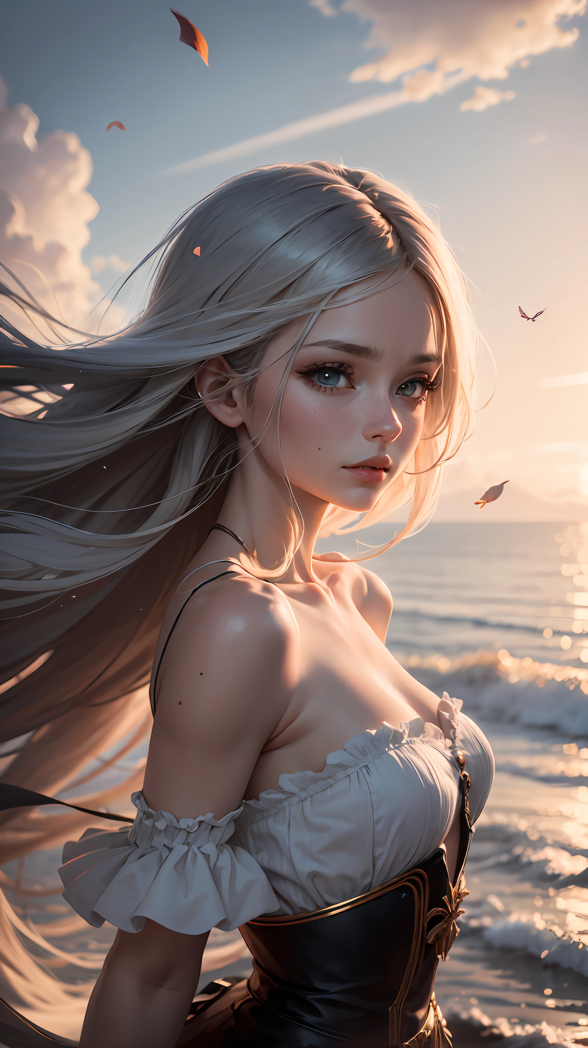 anime girl with long white hair and blue eyes posing on the beach, perfect white haired girl, girl with white hair, realistic young anime girl, anime barbie in white, artwork in the style of guweiz, trending on cgstation, anime girl in real life, ig model | artgerm, white haired, beautiful anime girl, stunning anime face portrait