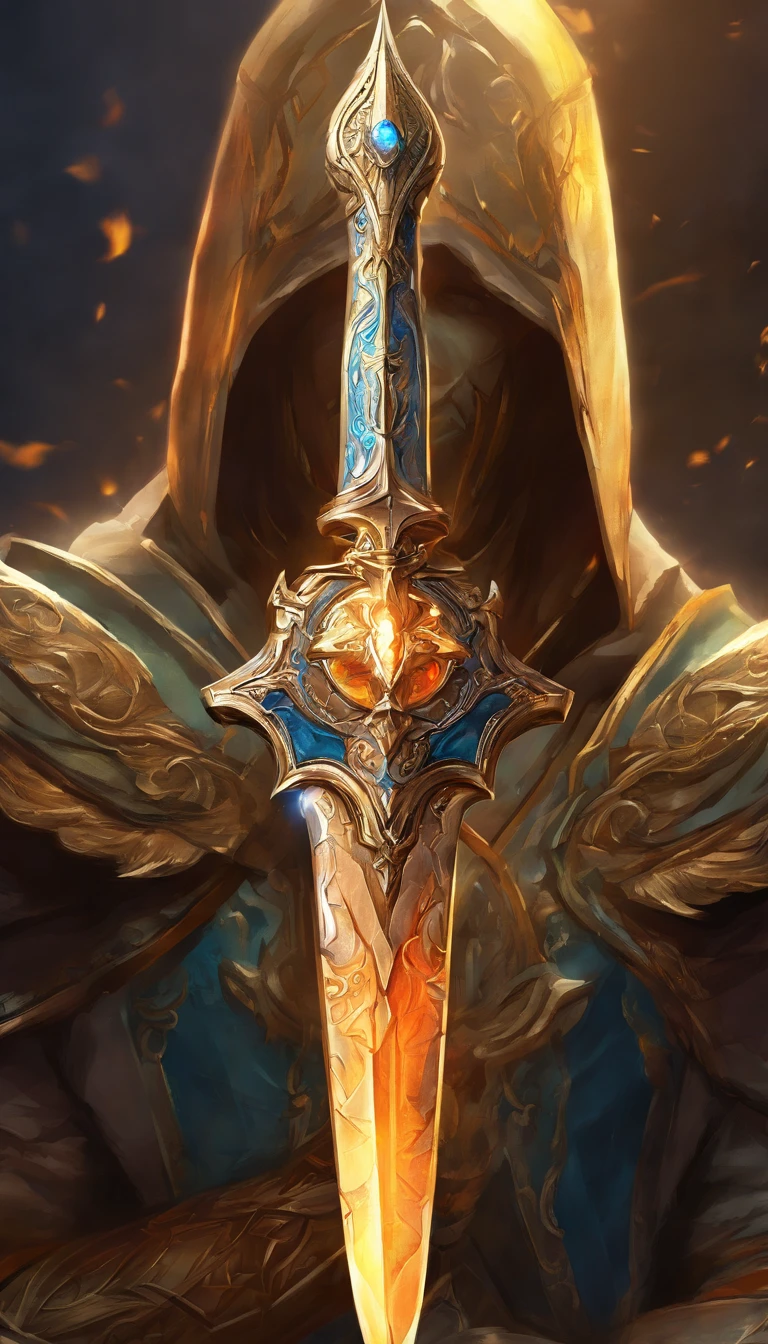 (best quality,4k,8k,highres,masterpiece:1.2),ultra-detailed,realistic,mastersword,legendary weapon,precise craftsmanship,detailed hilt,sharp blade,properly proportioned,beautifully textured,mythical sword,iconic symbol,hero's weapon,forged by the gods,sword of destiny,enchanted blade,glowing blue aura,legendary battles,ultimate power weapon,destined to defeat evil,classic video game weapon,sword of the chosen one,masterful design,intricate engravings,powerful artifact,epic hero's journey,impeccable quality craftsmanship,striking and elegant,centerpiece of the artwork,shimmering with divine energy,sharp enough to cut through anything,radiating strength and power,fit for a true hero,artistic homage to the game,signature weapon of the hero,pristine metalwork,exquisite attention to detail,colorful gems embedded in the hilt,legendary legacy,unbreakable and indestructible:focus on the blade's reflections and highlights,create an atmosphere of reverence and awe,showcase the iconic sword in a dynamic pose and perspective,bring out the mythical essence and power of the Mastersword.