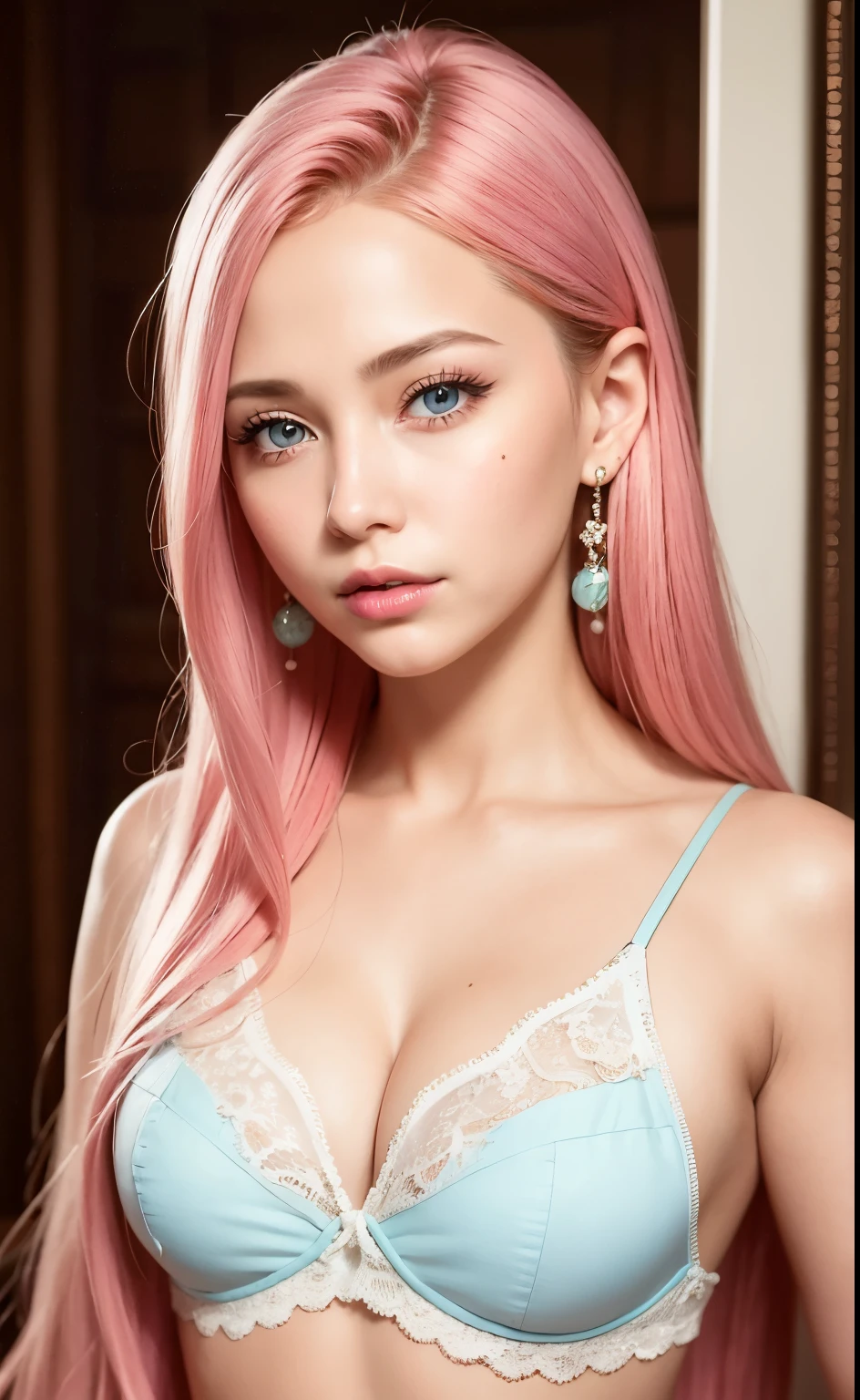 Unparalleled masterpiece, Super realistic 8K , Illustration erfect、Mode culturelle pour les adolescents au Royaume-Uni、Bas de jarretière、Sexy & Colorful、Shockingpink、((une minijupe))、fioritures、Mode paillettes pour femmes、A detailed face、visage parfait、Des yeux parfaits、high details
