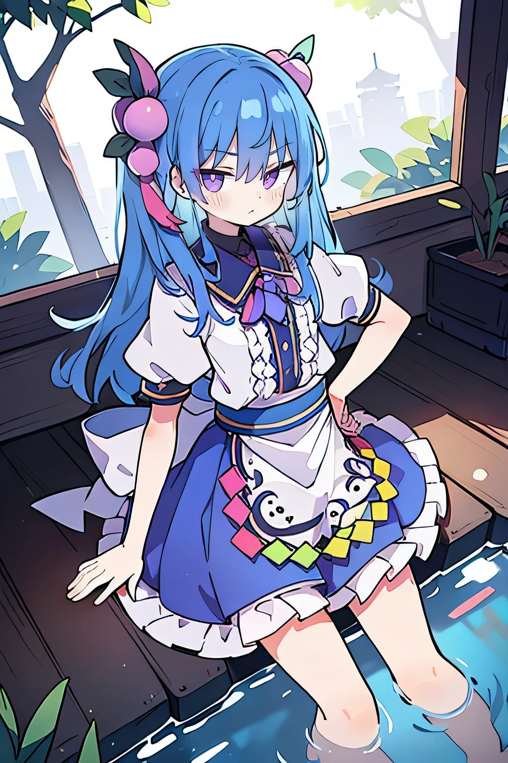 (masterpiece),best quality, expressive eyes, perfect face, 1girl,
Put your hands on your waist,fair, Gorgeous,Japanese cartoons,girl,lola,Hina Angel, blue hair, blue haired, floating clothes,Grab your waist, Grab your waist, hands on hips , hands on hips,sit, sit on ground, Legs on the ground, flat chest