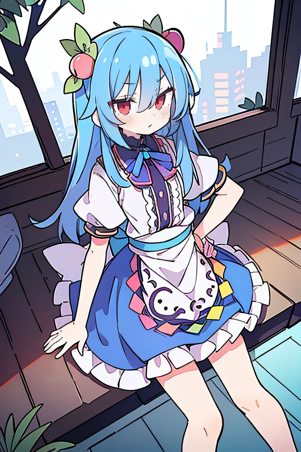 (masterpiece),best quality, expressive eyes, perfect face, 1girl,
Put your hands on your waist,fair, Gorgeous,Japanese cartoons,girl,lola,Hina Angel, blue hair, blue haired, floating clothes,Grab your waist, Grab your waist, hands on hips , hands on hips,sit, sit on ground, Legs on the ground, flat chest