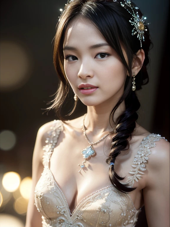 best quality, masterpiece, highres, 1girl,china wedding dress,hair ornament,necklace, jewelry,Beautiful face,slender, small breasts, tyndall effect,photorealistic, dark studio, rim lighting, two tone lighting,(high detailed skin:1.2), 8k uhd, dslr, soft lighting, high quality, volumetric lighting, candid, full body, high resolution, 4k, 8k, Bokeh