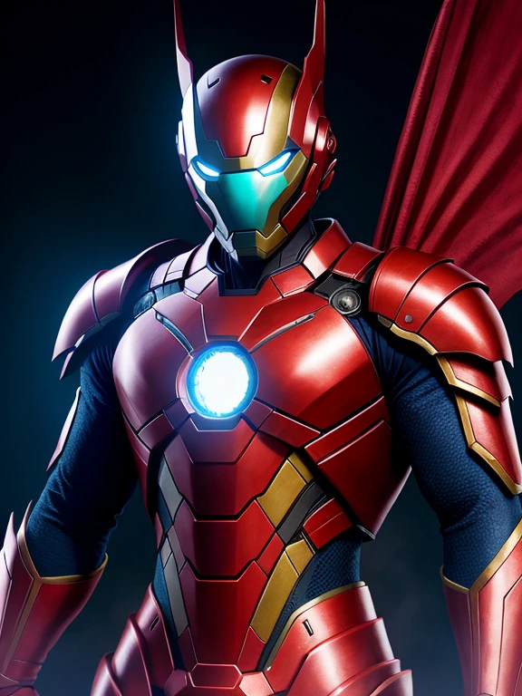 Chinese flag color matching armor,The armor is embedded with dragon scales,Refer to the Iron Man Warframe,Chinese fairy tale background,The upper part of the body,HD realistic HD digital art, A detailed, skin texture, ultra - detailed, realistic skin textures, armure, best qualityer