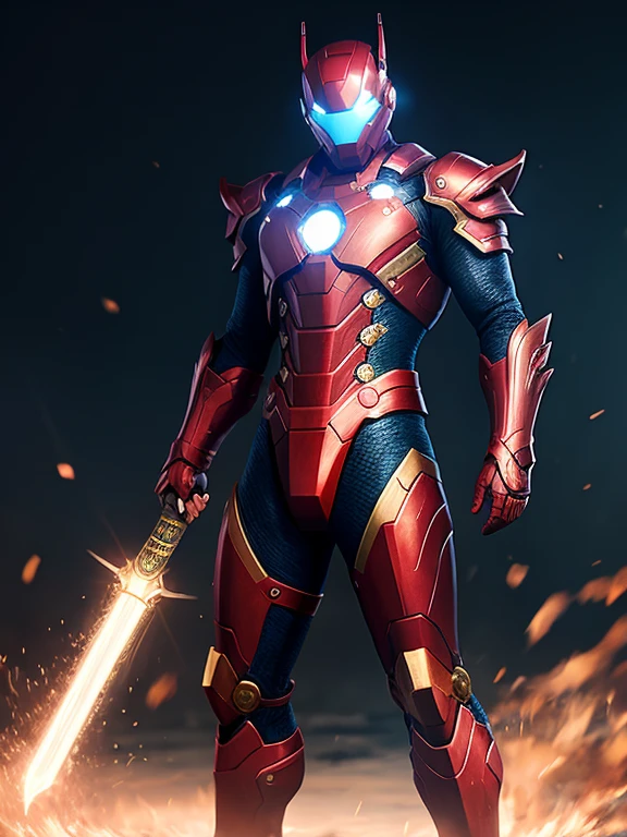 Chinese flag color matching armor，The armor is embedded with dragon scales，Refer to the Iron Man Warframe，Chinese fairy tale background，The upper part of the body，HD realistic HD digital art, A detailed, skin texture, ultra - detailed, realistic skin textures, armure, best qualityer
