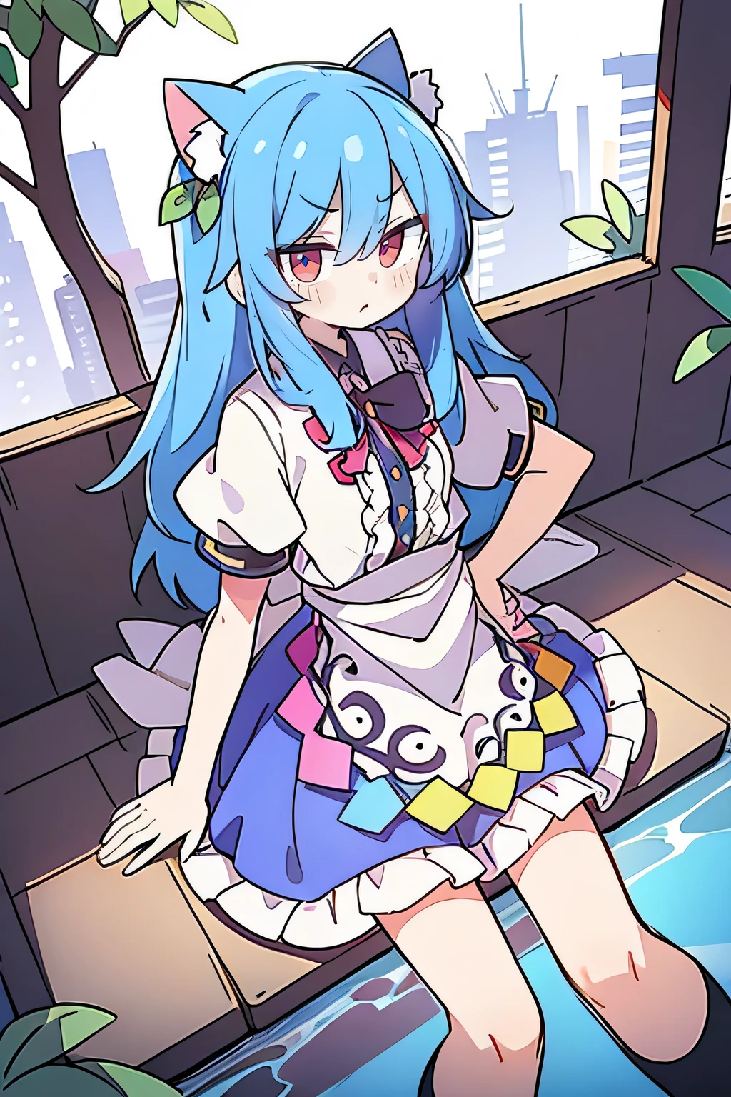(masterpiece),best quality, expressive eyes, perfect face, 1girl,
Put your hands on your waist,fair, Gorgeous,Japanese cartoons,girl,lola,Hina Angel, blue hair, blue haired, floating clothes,Grab your waist, Grab your waist, hands on hips , hands on hips,sit, sit on ground, Legs on the ground, flat chest,cat ears,
