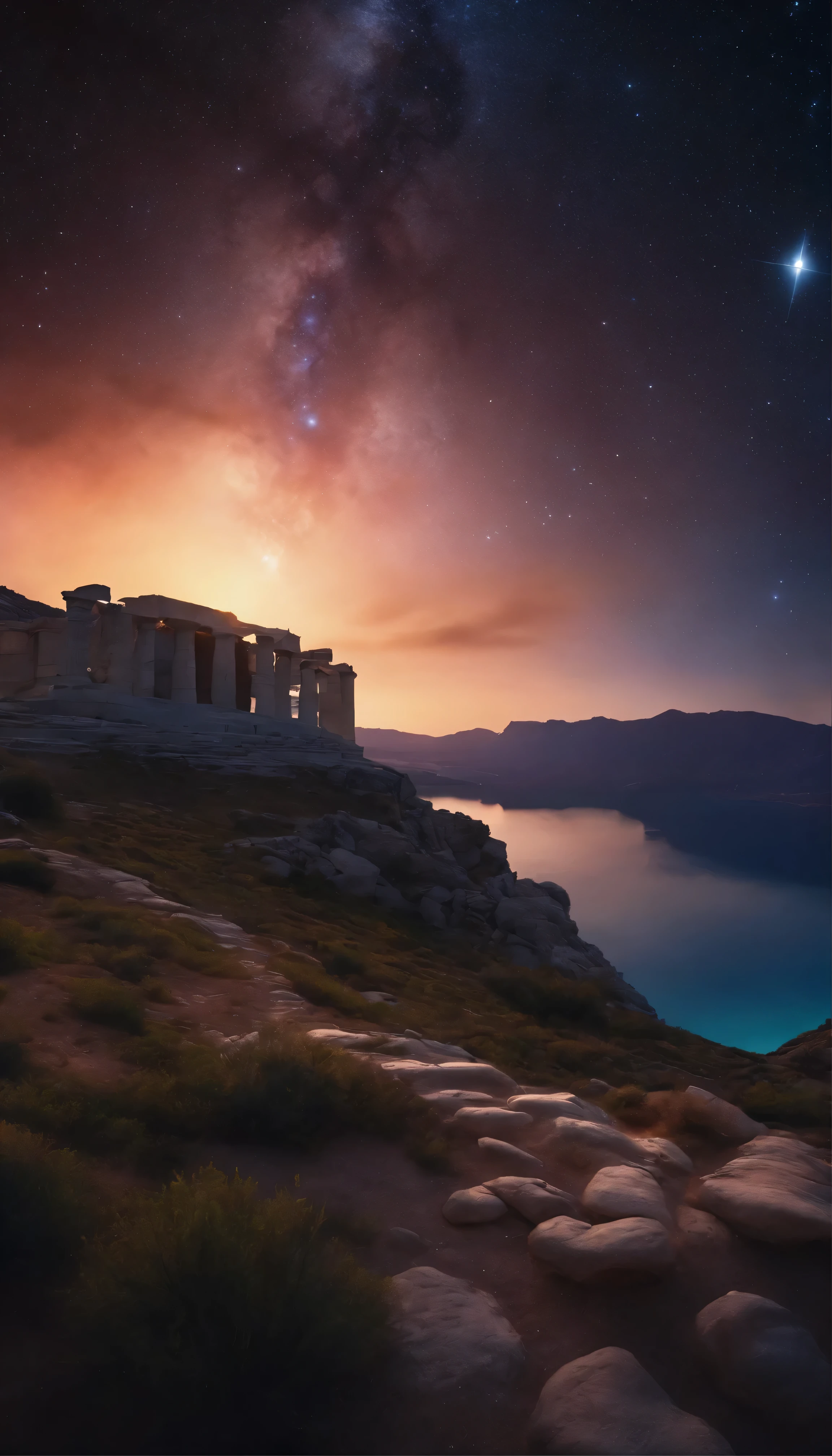 scenery, ancient greece, starry sky, 8k, cinematographic