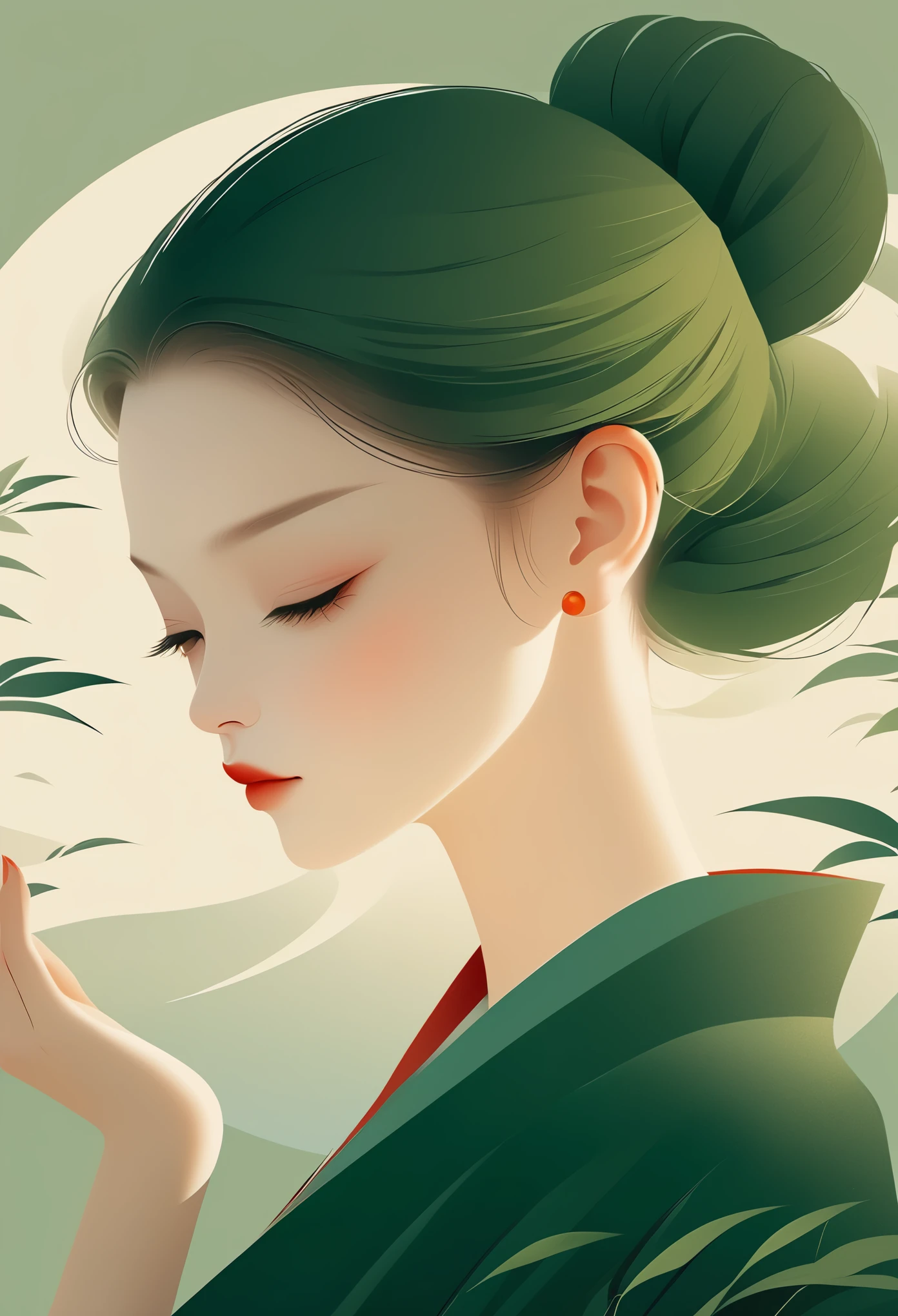 Vector，flat style，illustration，数字艺术illustration，1 girl，unique，beautiful face，portrait，Shoulder，beautiful hands，Zen，artistic conception，abstract