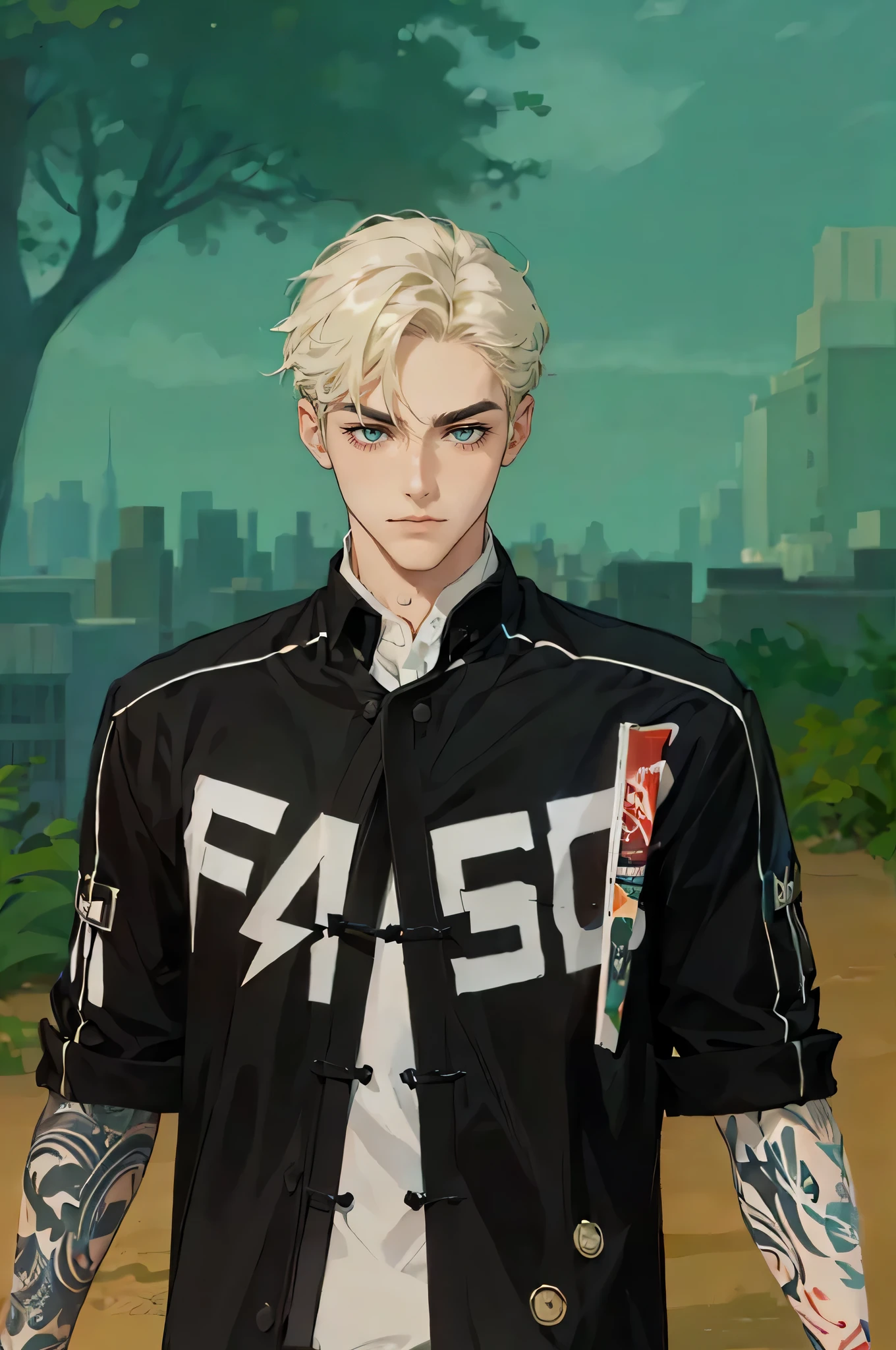 ((One man with a black suit and tie)), New York City, gotham, alejandro, he looks very sophisticated, (((left-side swept black short hair))), (dark green eyes and thick eyebrows), smirk, ((20 years old)), ((masterpiece)), posture dynamic,